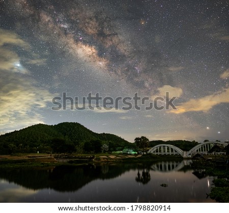 Stars and milky way in the dark night sky in northern Thailand