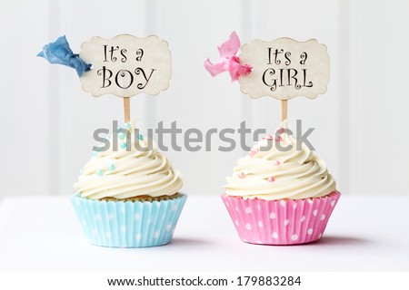 Baby shower cupcakes for a girl and boy Royalty-Free Stock Photo #179883284