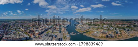 Panoramic aerial view of city Kiel and Kiel Bay, Schleswig-Holstein, Germany, Europe Royalty-Free Stock Photo #1798839469