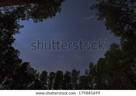 A Geminid Meteor in the night sky. Royalty-Free Stock Photo #179885699
