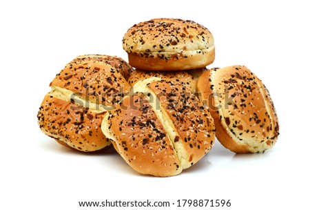Stack of bagels on white background 