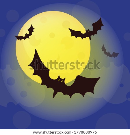 MOON Halloween Funny Flat Design Cartoon Hand Drawn Vector Illustration Set For Print