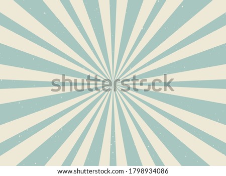 Sunlight retro horizontal background. Pale blue and beige color burst background. Fantasy Vector illustration. Magic Sun beam ray pattern background. Old paper starburst. Circus poster or placard