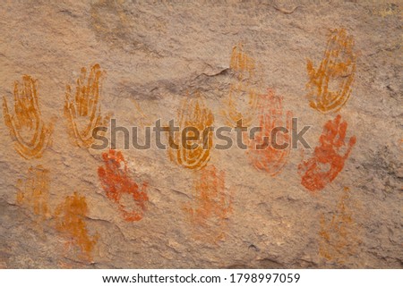Anasazi cave paintings of human hands at Canyonlands National Park in Utah