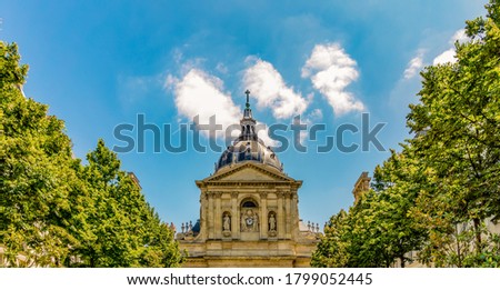 View of the Sorbonne Chapel from Sorbonne square in Paris, France.