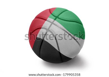 Basketball ball with the national flag of United Arab Emirates on a white background