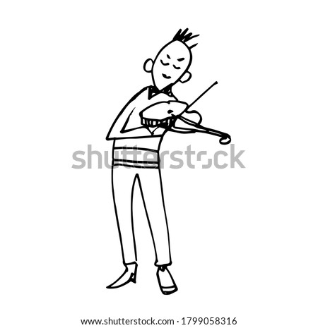 A young musician plays the violin. Vector Doodle illustration