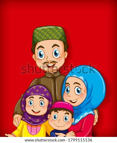 Muslim family member on cartoon character colour gradient background illustration