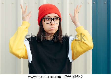 Young woman reacting to brilliant creative idea  Royalty-Free Stock Photo #1799159542