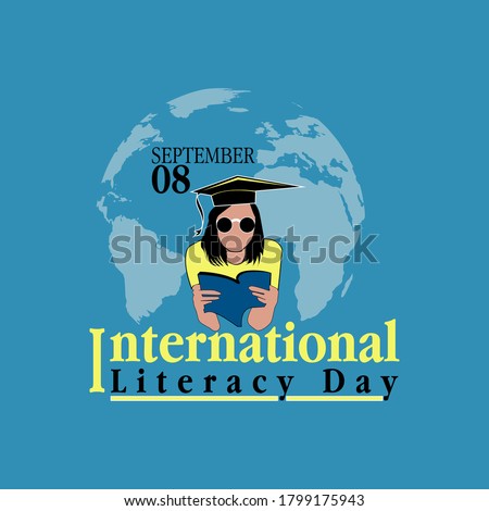 International Literacy Day. Flat cartoon a girl is reading a book. spetember 8. vector illustration