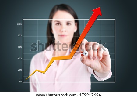 Young business woman writing over achievement graph.