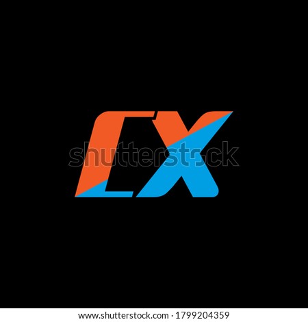 CX letter logo design on black background. CX creative initials letter logo concept. cx icon design. CX orange and blue letter icon design on black background. C X