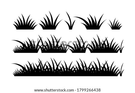 Black silhouette grass vector, horizontal border. Set of elements for design, meadow, field, plants. The illustration is isolated on a white background. Royalty-Free Stock Photo #1799266438