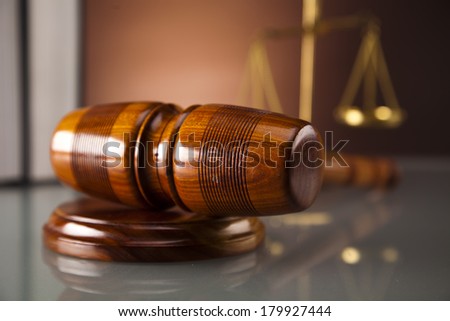 Judges wooden gavel and law books 