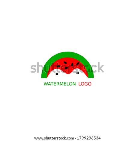 Watermelon logo. Watermelon house illustration. Simple logo for watermelon business.