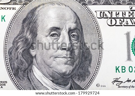 Benjamin Franklin portrait from hundred dollars banknote