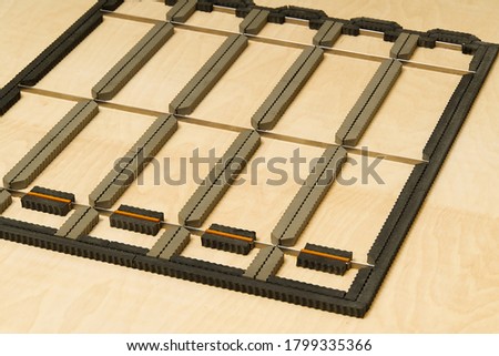 Cutting dies form - polygraph industry, for cutting and folding paper or carton for packing. Packaging production die cutting mold. Royalty-Free Stock Photo #1799335366