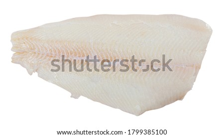 Image of fillet of raw halibut fish before cooking. Isolated over white background