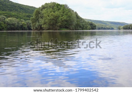 Very beautiful river water surface. Natural green background. Selective focus