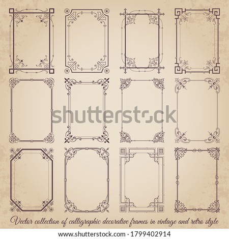 Vector set of calligraphic decorative frames in vintage style