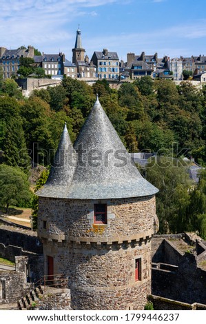 Fougères, picture of the old town skyline and the castle. Fougères is a medieval town in Bretagne / Brittany France.