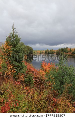 North shore of Lake Huron in the great Lakes Ontario Canada with pictures of floodplains autumn colours rivers and lakes￼