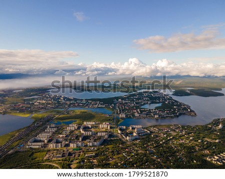 Cloudy view of Monchegorsk city in Russia.