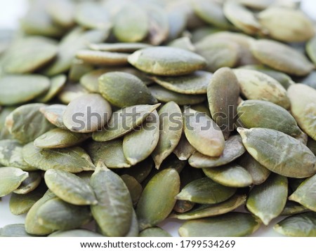 Macro view of roasted pumpkin seeds 