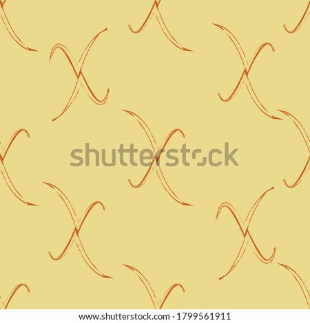 Abstract vector illustration. Brown letter x on a soft yellow background. Graphic design. Concept postcard. Ornamental texture. Style elements. Colorful objects and decorative artwork.