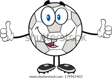 Happy Soccer Ball Cartoon Character Giving A Double Thumbs Up.Raster Illustration Isolated on white