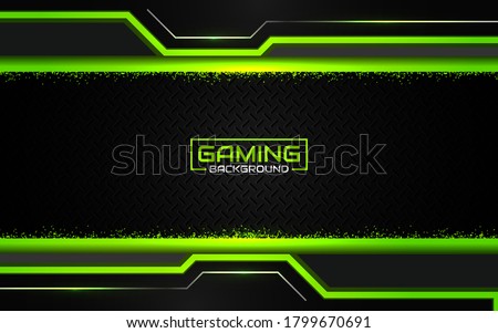 Abstract futuristic black and green gaming background with glossy metal esport shapes. Vector design template technology concept can use element game banner, sport poster, wallpaper, web streaming