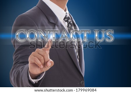 Businessman hand pushing contact us button on virtual screens
