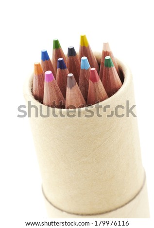 Colored pencils in pen case,closeup