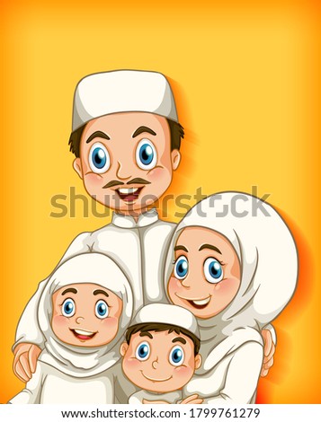 Muslim family member on cartoon character colour gradient background illustration
