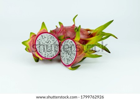Fresh dragon fruit with sliced isolated on white background