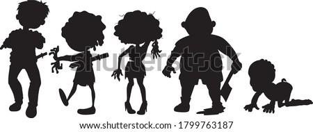 Zombies in silhouette in cartoon character on white background illustration