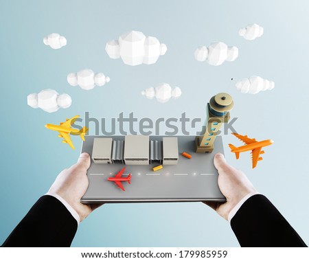 Man holding a toy airport concept