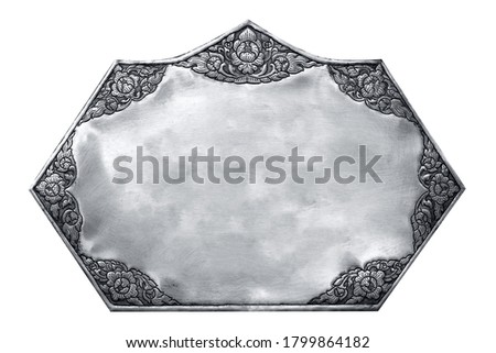 Pattern of flower carved silver picture frame isolated on white background