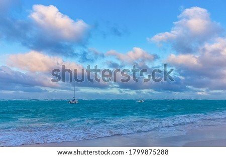 The coast of the Atlantic ocean in Punta Cana at sunset