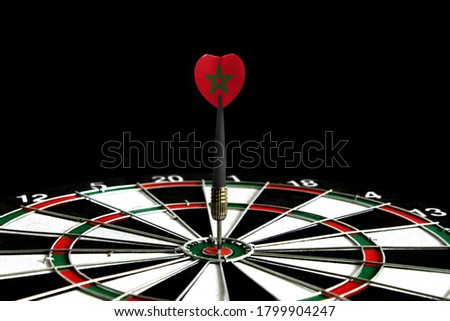 The flag of Morocco is featured on the dart board game, the concept of achieving goals.
