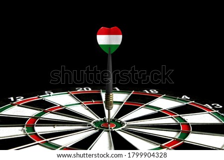 The flag of Hungary is featured on the dart board game, the concept of achieving goals.