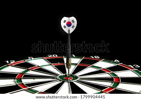 The flag of South Korea is featured on the dart board game, the concept of achieving goals.