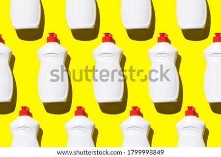 Dishwashing liquid seamless pattern on yellow background