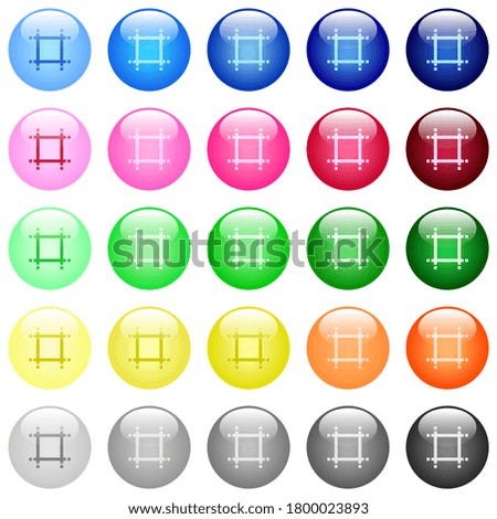Adjust canvas size icons in set of 25 color glossy spherical buttons