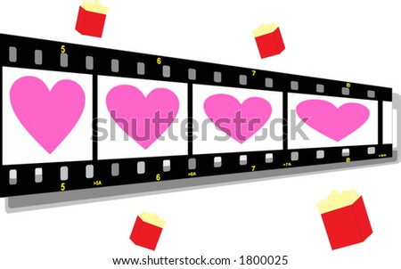 film strip perspective with heart pink and popcorn