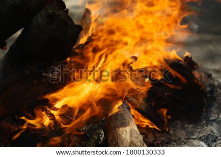 Tourist campfire in a hike close up, background with copy space