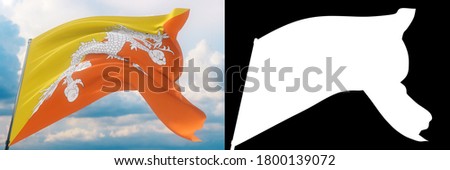 Waving flags of the world - flag of Bhutan. Set of flag and alpha matte 3D illustration. Very high quality mask without unwanted edge. High resolution for professional composition.