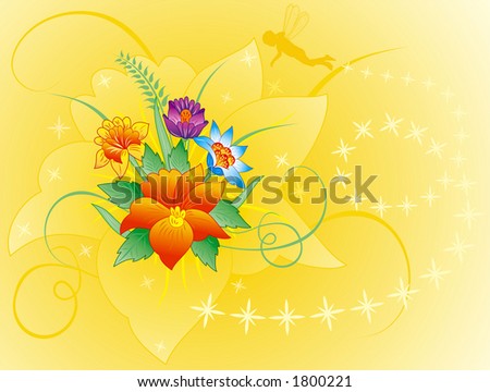 Floral background with silhouette elf