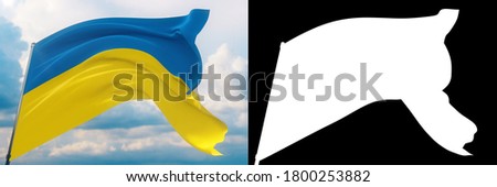 Waving flags of the world - flag of Ukraine. Set of flag and alpha matte 3D illustration. Very high quality mask without unwanted edge. High resolution for professional composition.