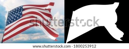 Waving flags of the world - American Flag. Set of flag and alpha matte 3D illustration. Very high quality mask without unwanted edge. High resolution for professional composition.